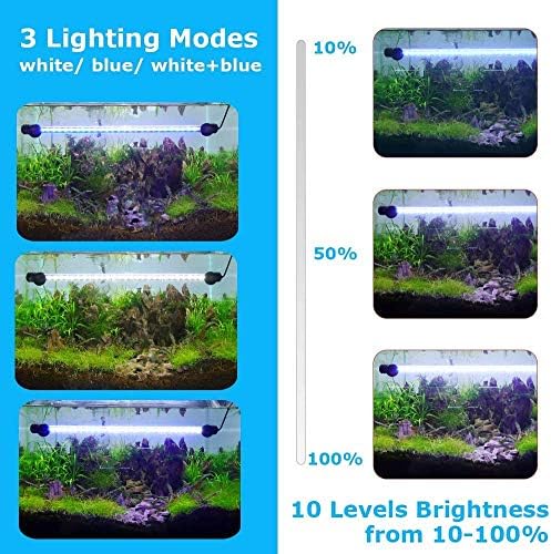 AquariumBasics led Аквариумный лампа за аквариум с рибки, автоматично включване /изключване, Потопена в бял и син led лампа за аквариумни растения с таймер и функция за затъм?
