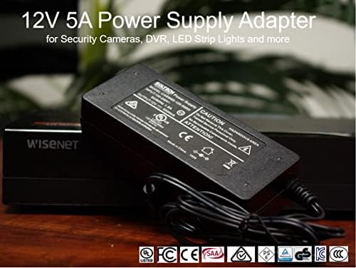 Адаптер за постоянен ток за видеонаблюдение 12V 5A, съвместим с Wisenet захранване за камери за сигурност, конвертор