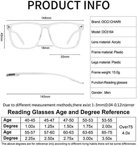 OCCI CHIARI Извънгабаритни Очила За Четене Мъжки Големи Квадратни Дизайнерски Ридеры 1.0 1.25 1.5 1.75 2.0 2.25 2.5 2.75 3.0 3.5