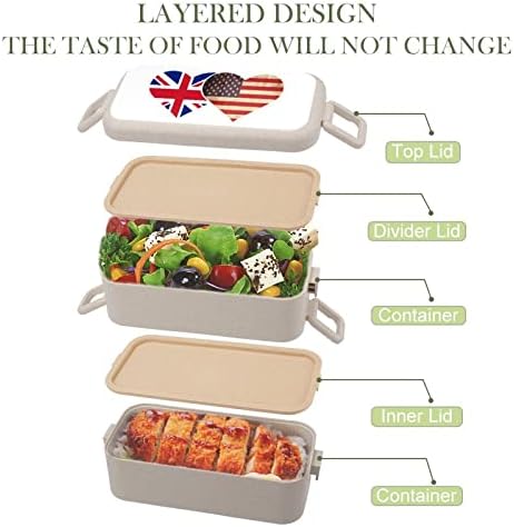 Британски Флаг и знамето на САЩ Двойна Штабелируемая Кутия за Обяд Bento за многократна употреба Контейнер за Обяд с Набор от ястия за Вечеря Извън дома си, на Работат