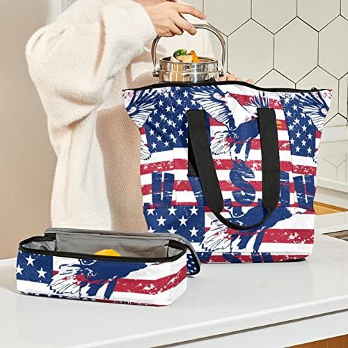 Чанта за обяд TBOUOBT за Жени и Мъже, Изолиран Обяд-Бокс, за Многократна употреба Обяд-Апарати за работа и Пътуване, Флаг на САЩ и Орел