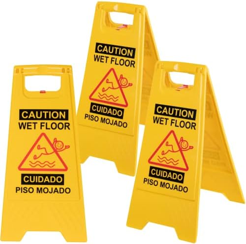 Cartoony знак Внимание мокър под, 3 опаковки, Жълти Два Предупредителни знаци за търговска употреба от Jolli Designs