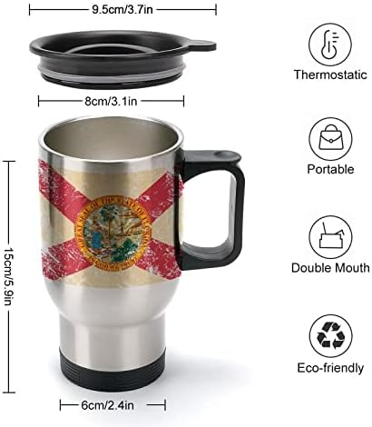 Пътна Кафеена Чаша с Флага на щата Флорида от Неръждаема Стомана с Вакуумна Изолация с Капак и дръжка
