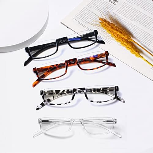 Henotin 4 Чифта Очила за четене за Жени И Мъже, Очила за четене в рамка във формата на Полумесец, Синя Светлина, Блокер