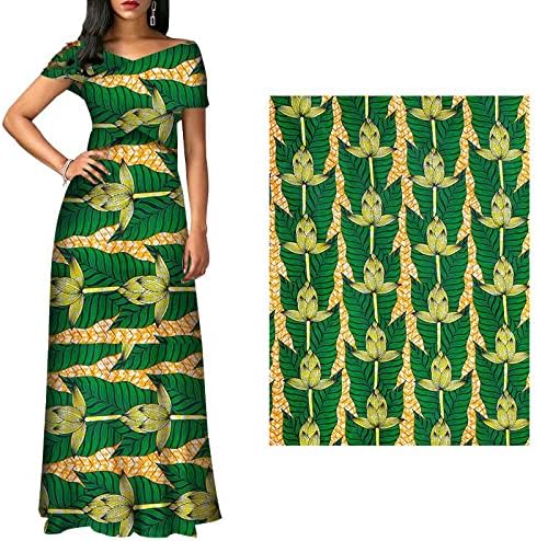 DXMRWJ Африканска Плат Зелен Фон Полиестер Анкара Шиене за Жени Материал Вечерна рокля (Цвят: както е показано, размер: