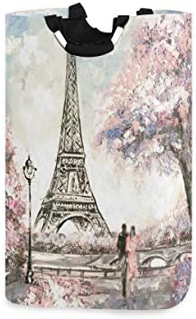 АЛАЗА Франция Париж-Айфеловата Кула Голяма Кошница за дрехи, Сгъваема Чанта с Дръжки Водоустойчив Здрава Облекло Кръгла