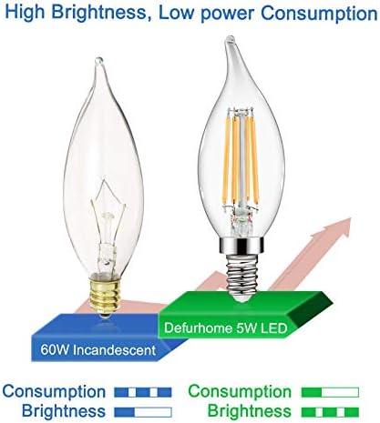 Лампа-канделябр Defurhome E12, 5 W, Еквивалент на 60 W, 550 Lm, на Върха на пламъка, Без регулиране на яркост, по-Топъл