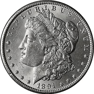 1891-P Сребърен долар БУ Морган, без да се прибягва