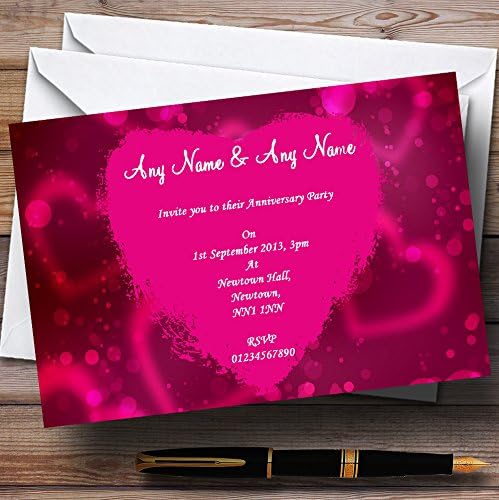 Персонални Покани На парти в чест на Годишнина от сватбата, с Ярко Розово Сърце