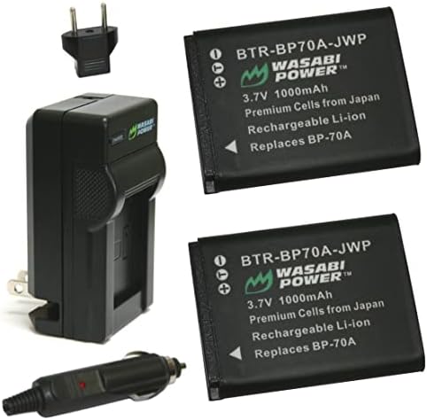 Батерия Wasabi Power (2 комплекта) и зарядно устройство за Samsung BP70A, EA-BP70A и Samsung AQ100, DV150F, ES65, ES67,
