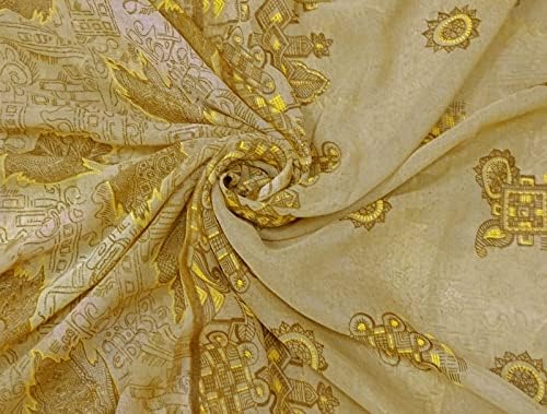 Многоцветни Реколта Сари Peegli Опаковка от 4 Текстилни тъкани от смес от Жоржета Със Смесен модел, Сари за бродерия