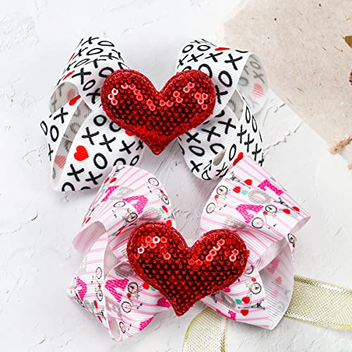 2 Опаковки Любовни Заколок за коса на Ден, Свети Валентин, Панделки с пайети във формата на Сърце, XOXO, Панделки за