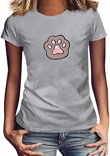 Женска тениска С изображение на Забавна Кучешки Лапи, Лятна Ежедневни Тениска С Къс Ръкав и Кръгло деколте, Топ