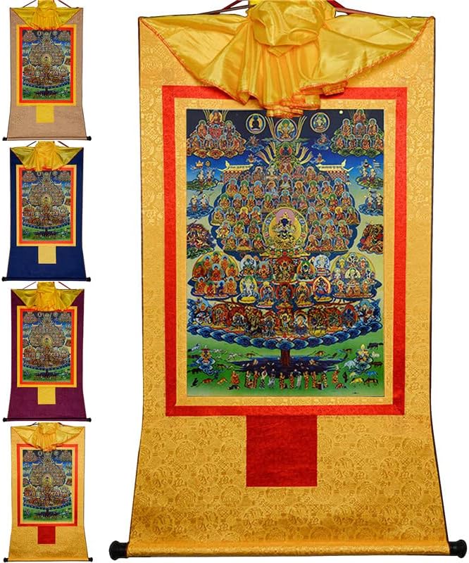 Гандханра Карма Кагю на Дървото Прибежища, Камцанг Кагю, Гялва Кармапа, Тибетски Живопис Тханка, Будистка Брокат Тханка, Гоблен на Буда с Преобръщане