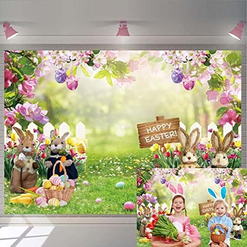 Пролетта Фон за Снимки на Великден, Пъстри Великденски Яйца, Градинска Ограда, Зелената Трева, Декорация във формата