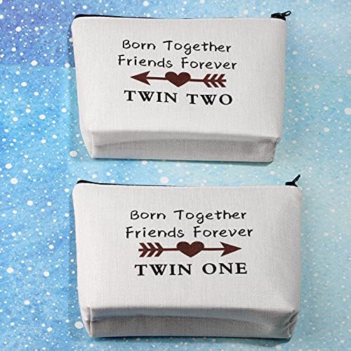 MBMSO Twin One Twin Two Чанта Born Together Приятели Завинаги Подаръци за Близнаци Косметичка Подарък за сестра-близнак за Нея (Twin One Twin Two Комплект от 2-те)