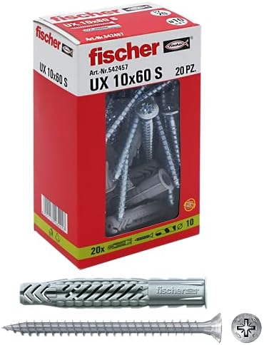 Fischer 542457 Дюбел с шурупом UX, Сиво, 10 x 60 mm, пакет от 20 броя