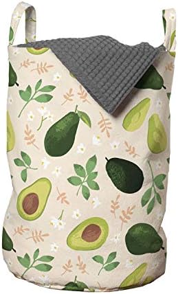 Чанта за пране авокадо Ambesonne, Концепцията за Цели плодове и Филии с цветя и листа, Кошница за дрехи с дръжки, закрывающаяся