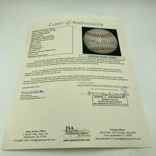 Страхотен Мики Мэнтл подписа Официален Бейзболен топката Американската лига Mint JSA COA - Бейзболни Топки с Автографи