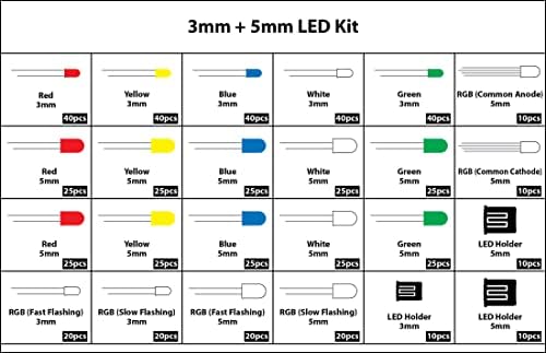 MakerSpot Led светодиода 3 мм и 5 мм (550 бр) Различни цветове, в Червена/жълта/зелена/синя / Бяла Комплектной кутия
