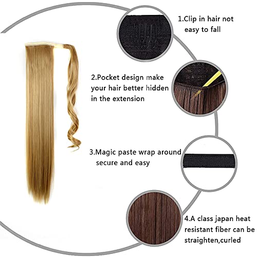 NC Дълга права коса За изграждане на опашка Вълшебна Паста Топлоустойчива права коса Синтетична Обвивка около Шиньона под формата на cauda equina за Жени (24, кафяв)