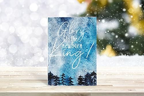 Религиозната Поздравителна картичка весела Коледа от Red Door Inspirations със съобщението вътре. Включва в себе си 25 пощенски картички и пликове (сини Коледни).