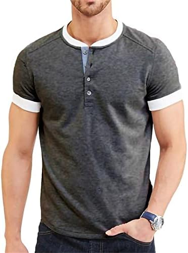 Мъжки Ризи с кръгло деколте и Колан Отпред, Памучни Ризи с Къс ръкав на 4 Копчета, Класически Удобни Меки Върхове Редовен Намаляване на