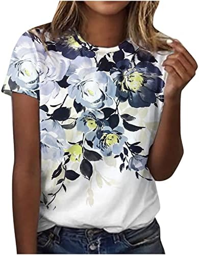 Блуза, Тениска за Жени Лято Есен 2023 Дрехи с Къс Ръкав И Кръгло Деколте Памучен Риза с Цветен Модел за Късна Закуска