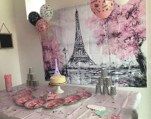 Циен 8x6 фута Розови Цветя, Дървета Айфеловата Кула Фон За Снимки Сив Париж Снимка Детски Душ Принцеса Рожден Ден, Сватба,