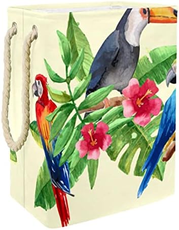Папагал Toucan Цветя Палмови Листа Голям кош За Дрехи, Чанта За Съхранение на Мръсна Кърпа Кошница с Дръжки Сгъваеми Кутии За Съхранение
