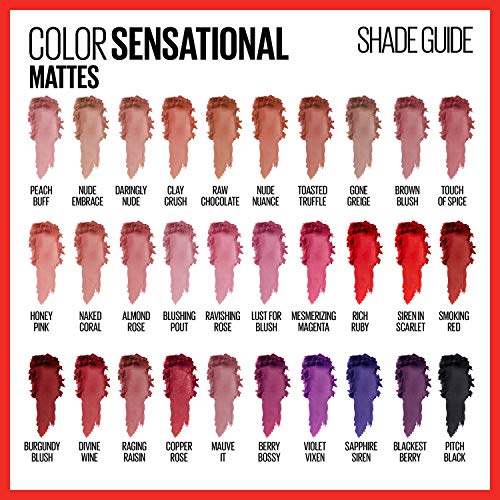 Червило Maybelline Color Sensational, За грим на устни, Мат, Хидратиращи червила, телесен цвят, Розово, Червено, Слива цвят на устните, Berry Bossy, 0,15 грама; (Опаковка може да варира)