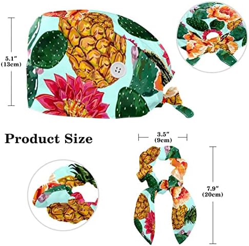 Шапки-Ексфолианти за медицински сестри с дълга Коса, фламинго и Палмови листа, Регулируема Работна Шапка с Копчета и Ластик за коса с Бантиком