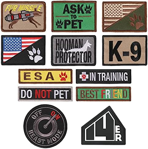 ленти за кучета 14er Tactical K9 Unit (12 броя в опаковка) | Бродирани Служебни животни, Питам път, Не се Гладят, Куче-терапевт На тренировка | Ленти ЕКА с куки и вериги за жилетк?