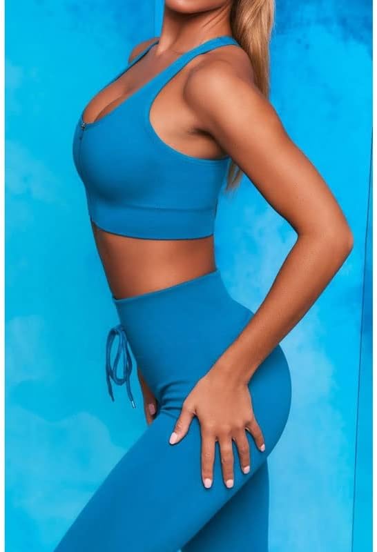 CCBUY Безшевни комплект за Йога, Дамски Дрехи за фитнес, Облекло за фитнес, Женски спортен костюм от две части, Гамаши, с висока талия, Топ (Цвят: синьо Размер: Средно)