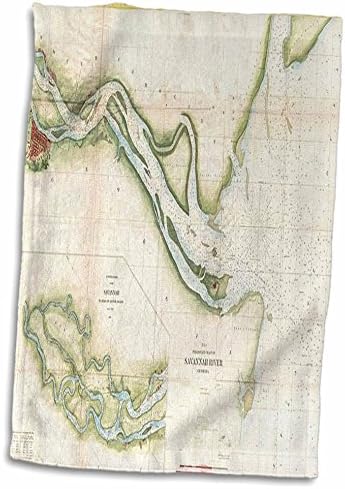 3dRose - Florene - Декор под формата на морска карта - Принт с изображение на старата река Савана - Кърпи (twl-204909-1)