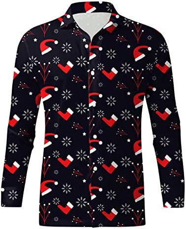 Мъжки коледни ризи WOCACHI копчета с Коледните принтом, Отложным яка, Вечерни Костюми, Дизайнерски Блузи с Дълъг ръкав