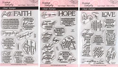 Печат Simply Clear Печати Вяра, Надежда и Любов Трио Християнската религия (3 опаковки) Вдъхновяващи думи в листа с размери 4x6 инча - 33 броя