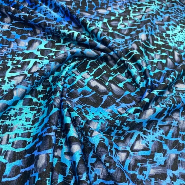 TelasLycraCom - (Разпечатки от синята змия на кожата), непрекъснато парцела x 60 см, 4-лентови еластичната тъкан от ликра