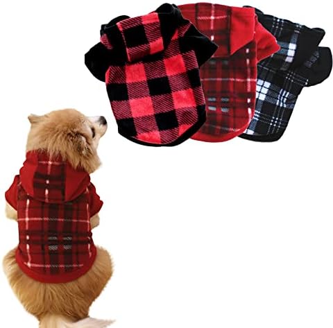 Опаковка от 3 Клетчатых Пуловери за Кучета, Коледно Облекло за Кучета, Трикотаж, Мека Топла Риза за малки Кученца, Зимен