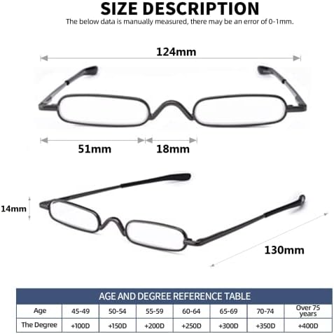 OWTXIS 3 опаковки мини-очила за четене с тънка дръжка - Компактни Ридеры с калъф-клипсой за химикалки, очила метална рамка с пружинным тръба на шарнирна връзка (Оръжеен