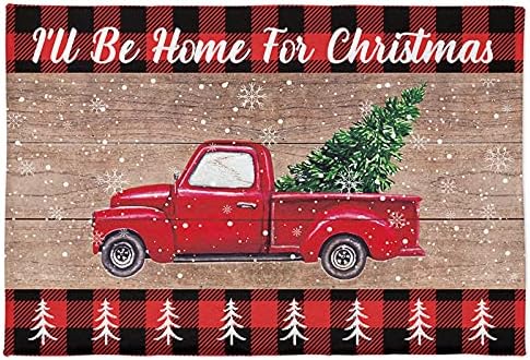 Коледен Камион, Постелки за баня, Wooly подложка за Баня, Коледен камион, Коледно Дърво, Червено, Черно, в клетка от