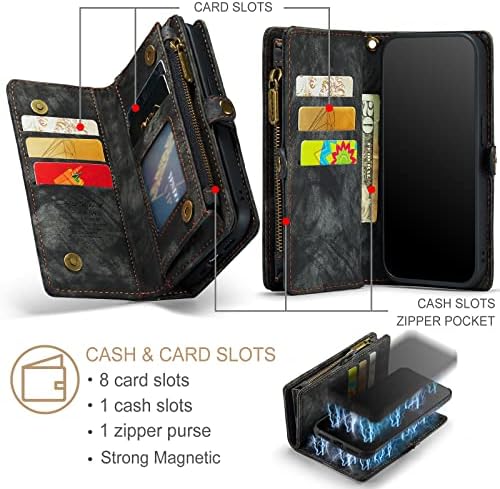 Чанта-портфейл ZORSOME за iPhone 11 Pro Max, 2 в 1, Сменяем калъф от изкуствена кожа premium с 8 Отделения за карти,