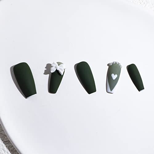 Режийни ноктите Light Rain Press на дълги ноктите - Зелен Чай, Матиран 3D Ръчно изработени с бантиком, за многократна