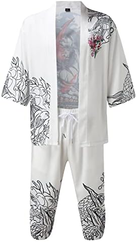 Големи и високи костюми за мъже, мъжки свободно време, антикварное кимоно с дигитален печат, сутана, жилетка, риза, панталон