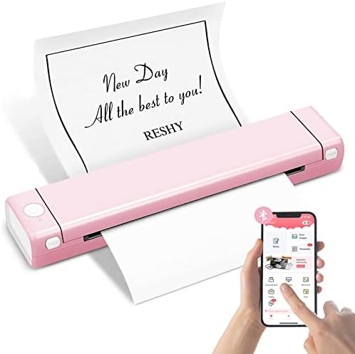 Преносими принтери RESHY Безжични за пътуване - M08F Bluetooth Термален Мобилен принтер без мастило, поддържа 8,5 X 11 букви САЩ, е съвместим с телефони и лаптопи Android и iOS