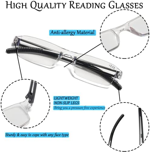 Viseng, 3 чифта очила за четене, блокер синя светлина очила, компютърни очила за четене за мъже и жени, модни правоъгълна твърди рамки за очила + 2,0