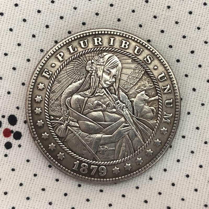 QINGFENG 38 ММ Антични Сребро Доларова Монета Американски Морган Скитник Монета 1879CC Колекция Занаяти #6