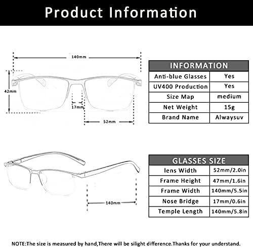 ALWAYSUV 4 Опаковки Очила за четене за мъже, Сини Светозащищенные Компютърни Очила, Черни Очила с Прозрачни Лещи в Полурамке
