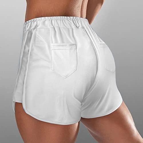 Дамски Стегнати Обикновена къси панталони за йога iLUGU прасковен цвят на цвят, с джобове за упражнения за Бедрата