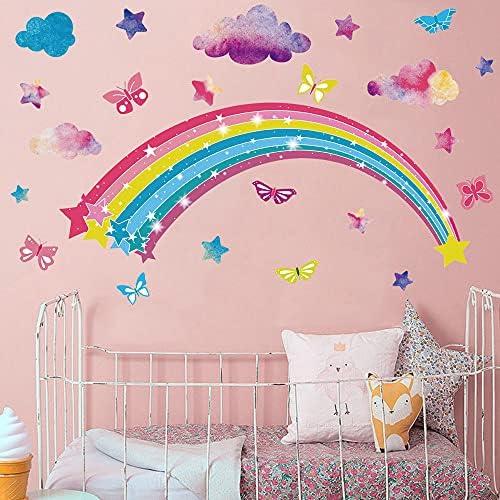 Yanxi Home Decor Голяма Дъга Стикер на Стената За Момичета, с Преливащи се цветове Стикери за Стена, Арт за Момичета, Спалня, Детска, Начало Декор (Цветна дъга) (YLBD-03)